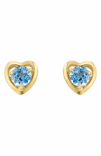 Round Blue Topaz Heart Stud Earrings