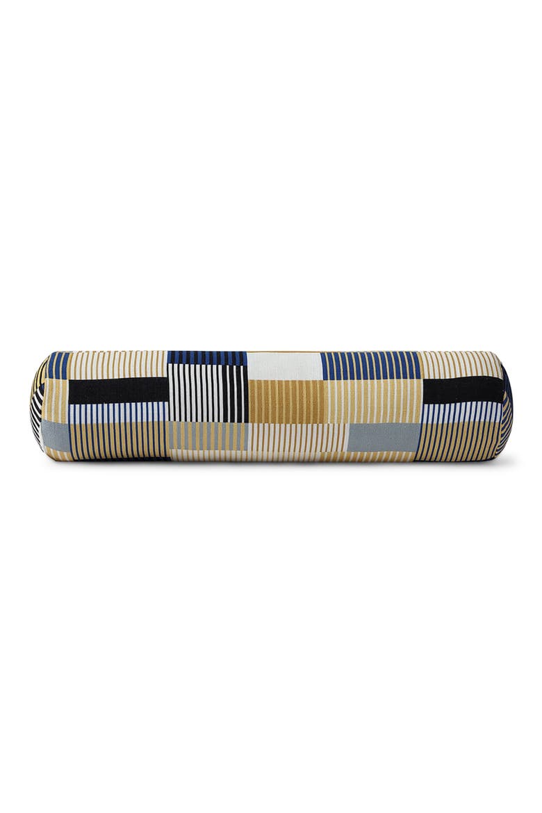 Plaid Embroidered Cotton Bolster Pillow, Main, color, GOLD