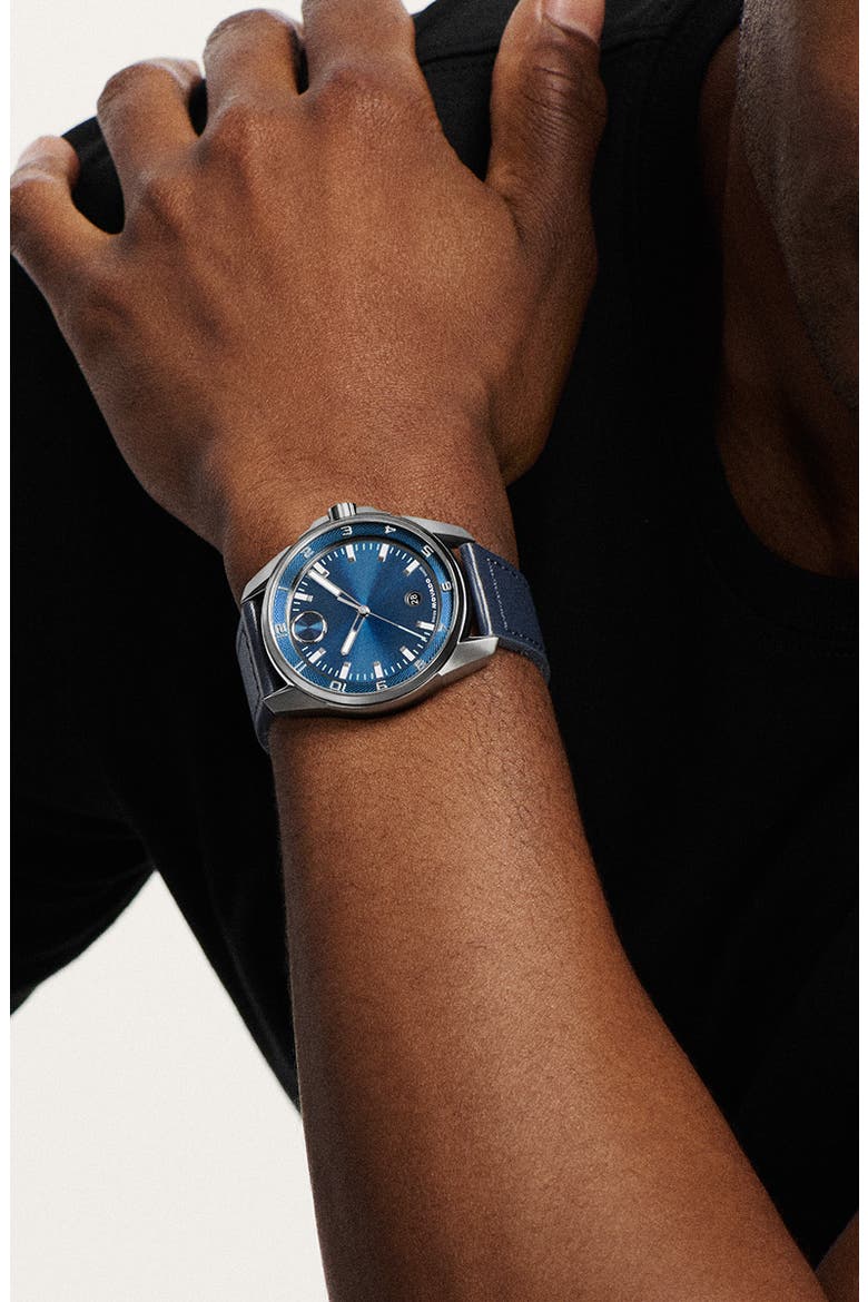 Bold Verso S Leather Strap Watch, 42mm, Alternate, color, BLUE