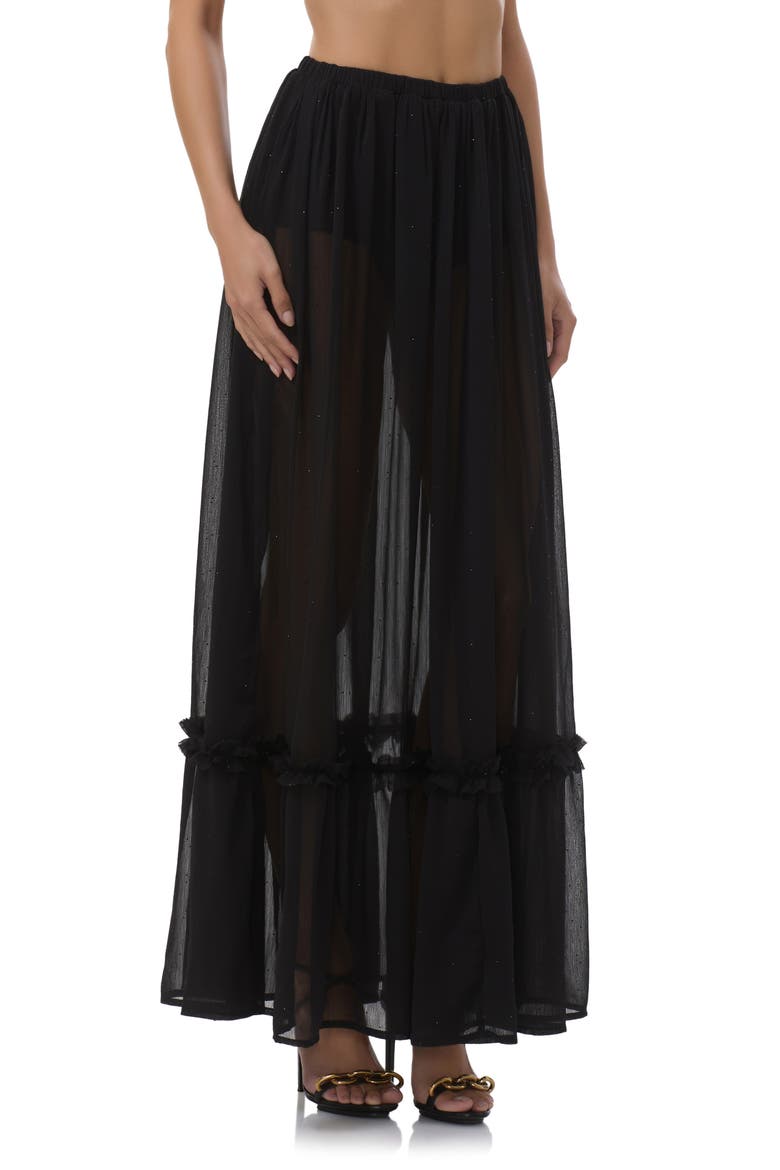 Allegra Rhinestone Chiffon Maxi Skirt, Alternate, color, NOIR