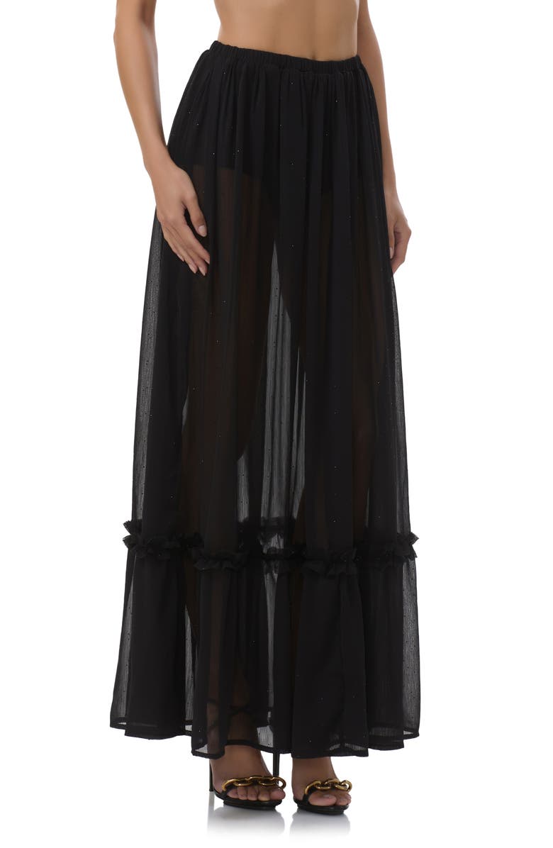 AFRM Allegra Rhinestone Chiffon Maxi Skirt, Alternate, color, Noir