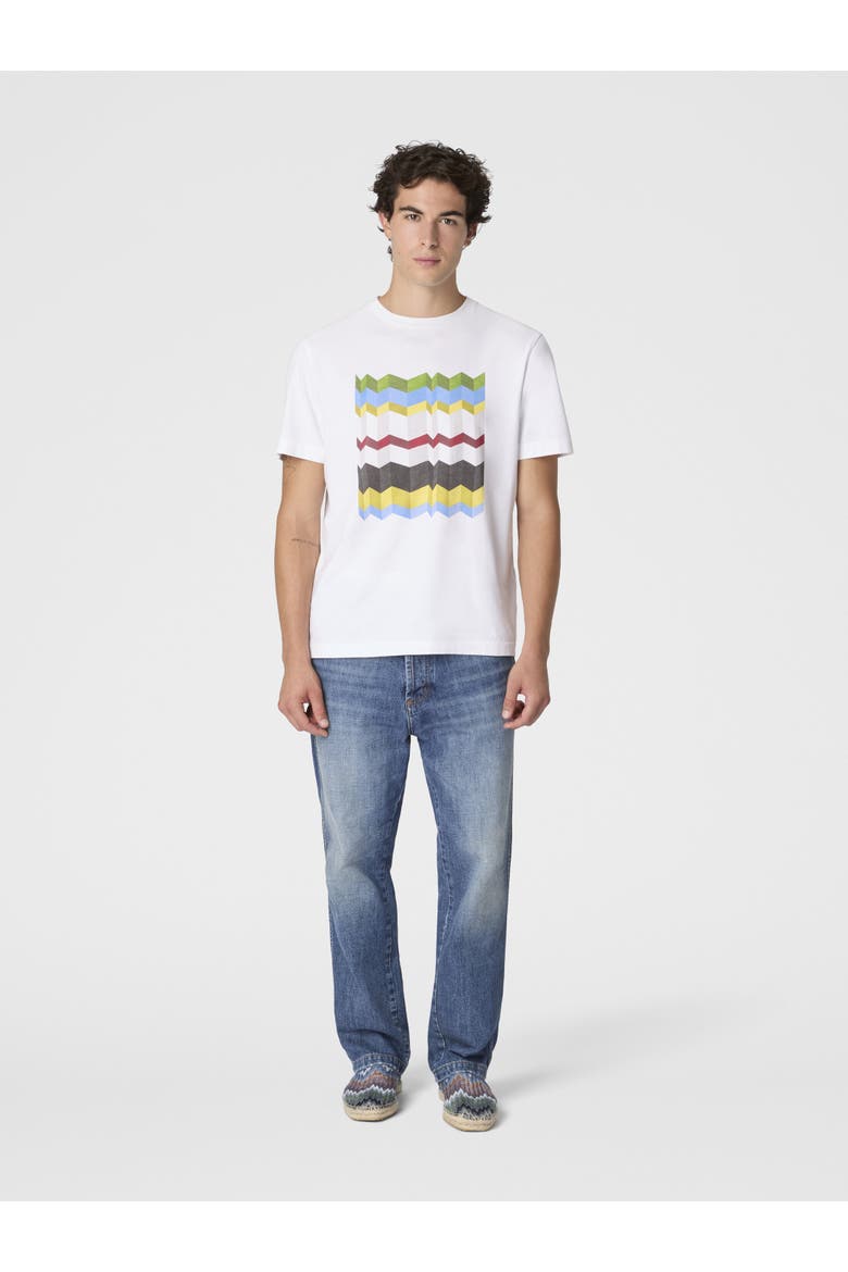 Crew-neck Cotton T-shirt With Macro Zigzag Print, Alternate, color, White & Multicoloured