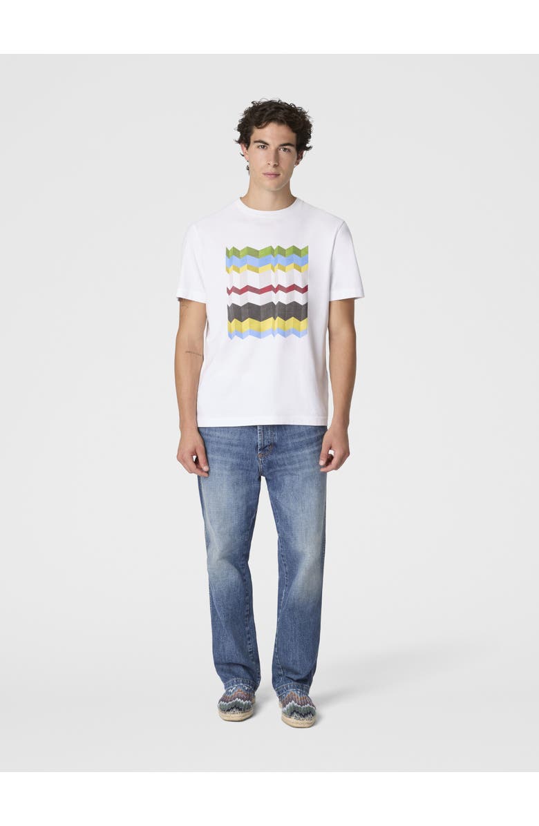 UM Crew-neck Cotton T-shirt With Macro Zigzag Print, Alternate, color, White & Multicoloured