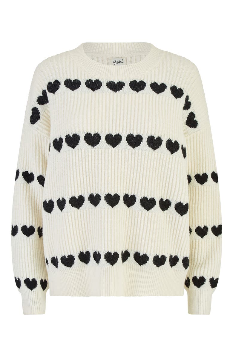 Yumi Knitted Heart Stripes Sweater, Alternate, color, Ivory