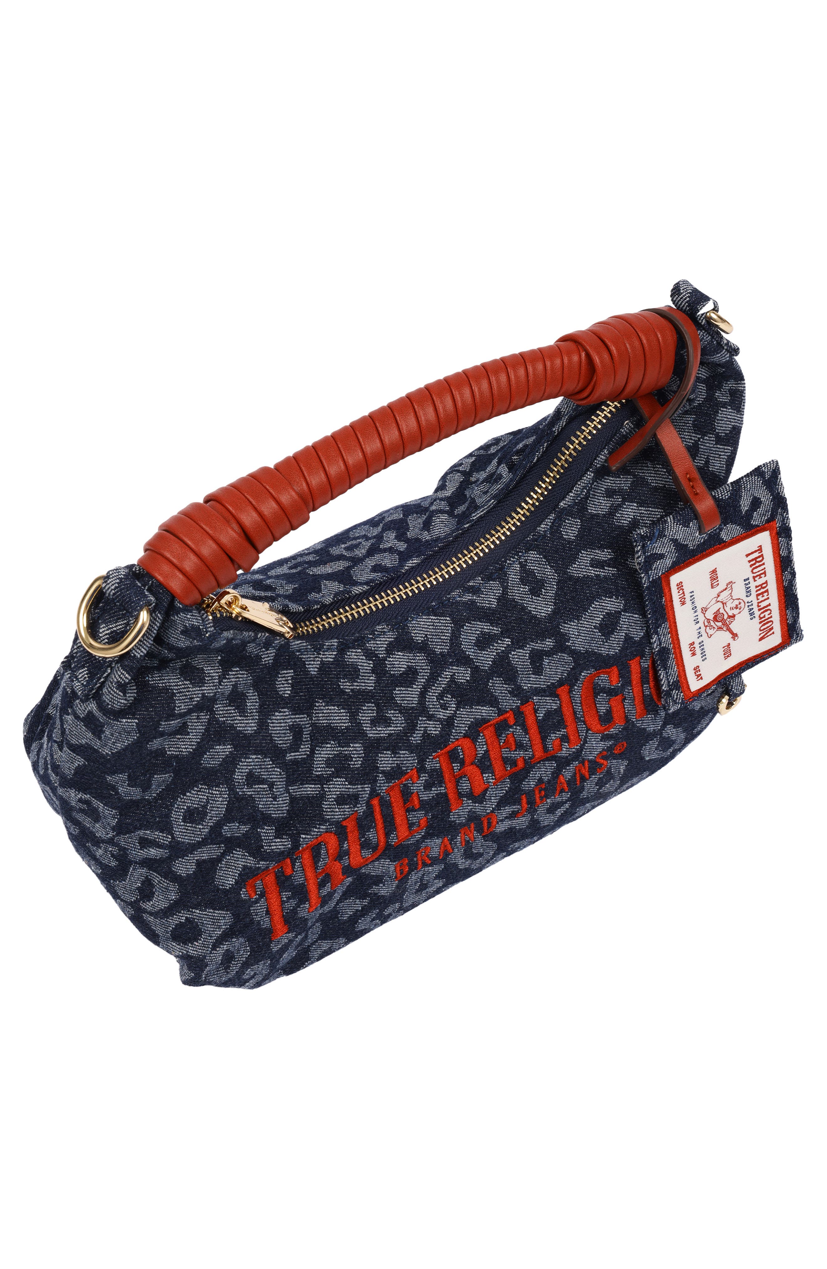Leopard Print Denim Shoulder Bag, Alternate, color, RED