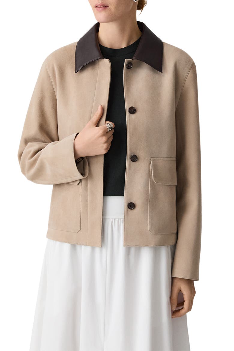 Boxy Suede & Leather Jacket, Main, color, TAN - E0L