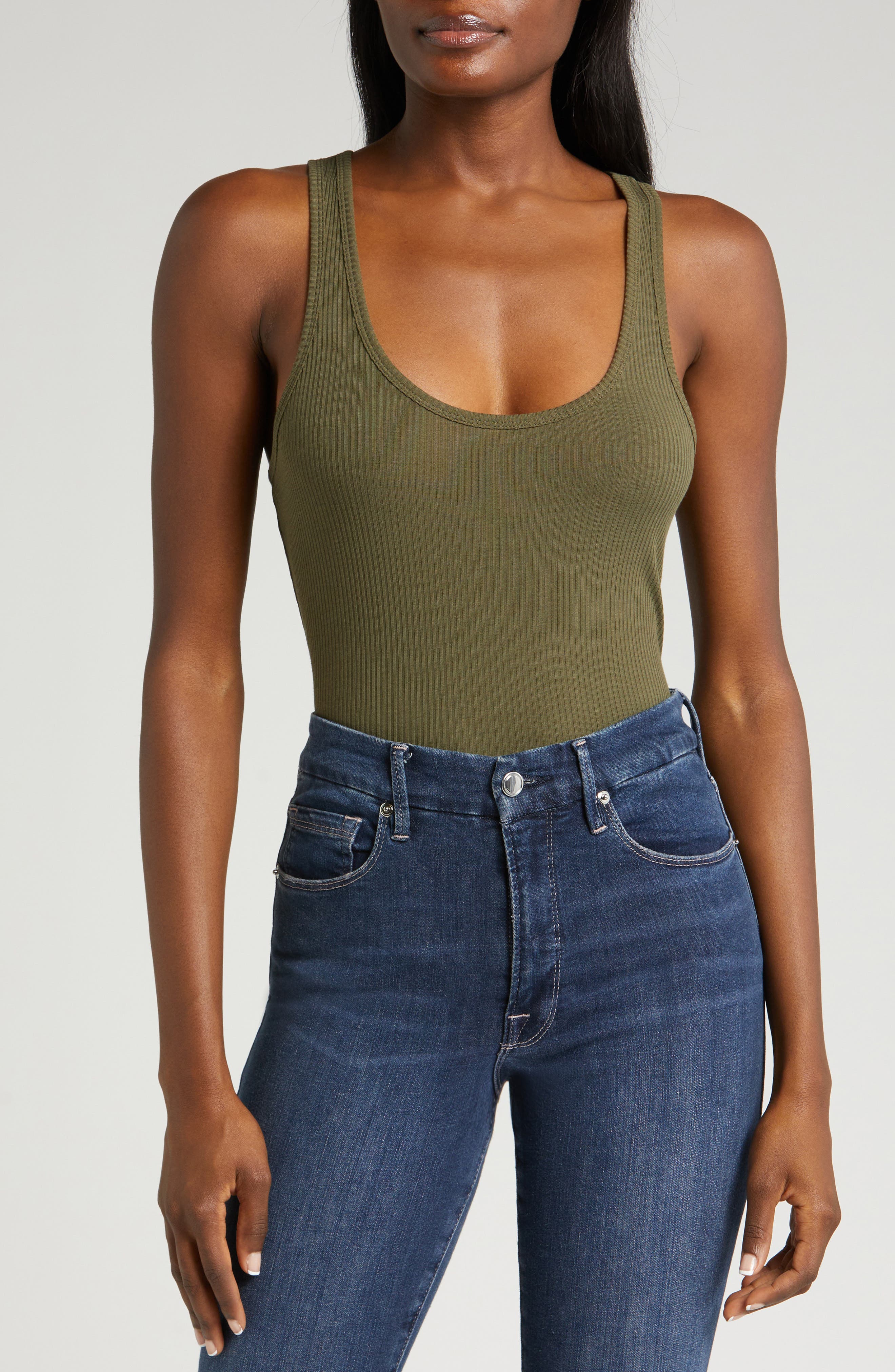 Good American Light Ribbed Crop Tank