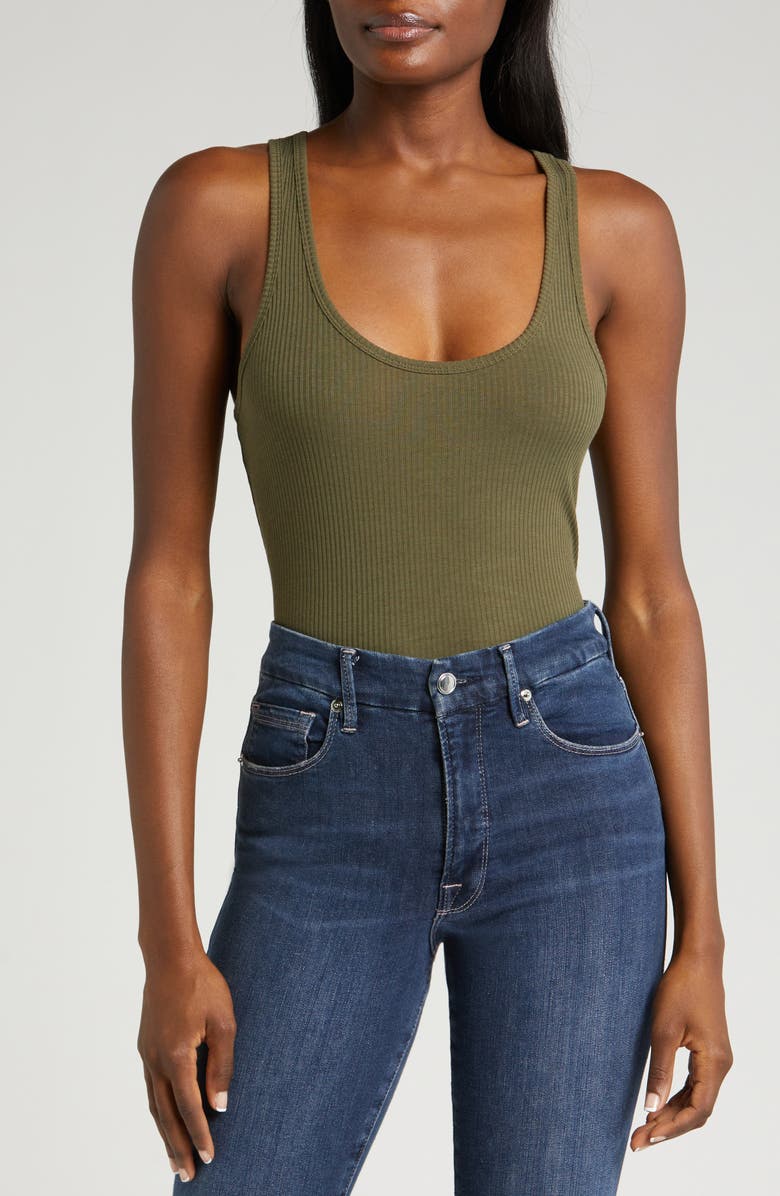 Good American Light Ribbed Crop Tank, Main, color, Fatigue001
