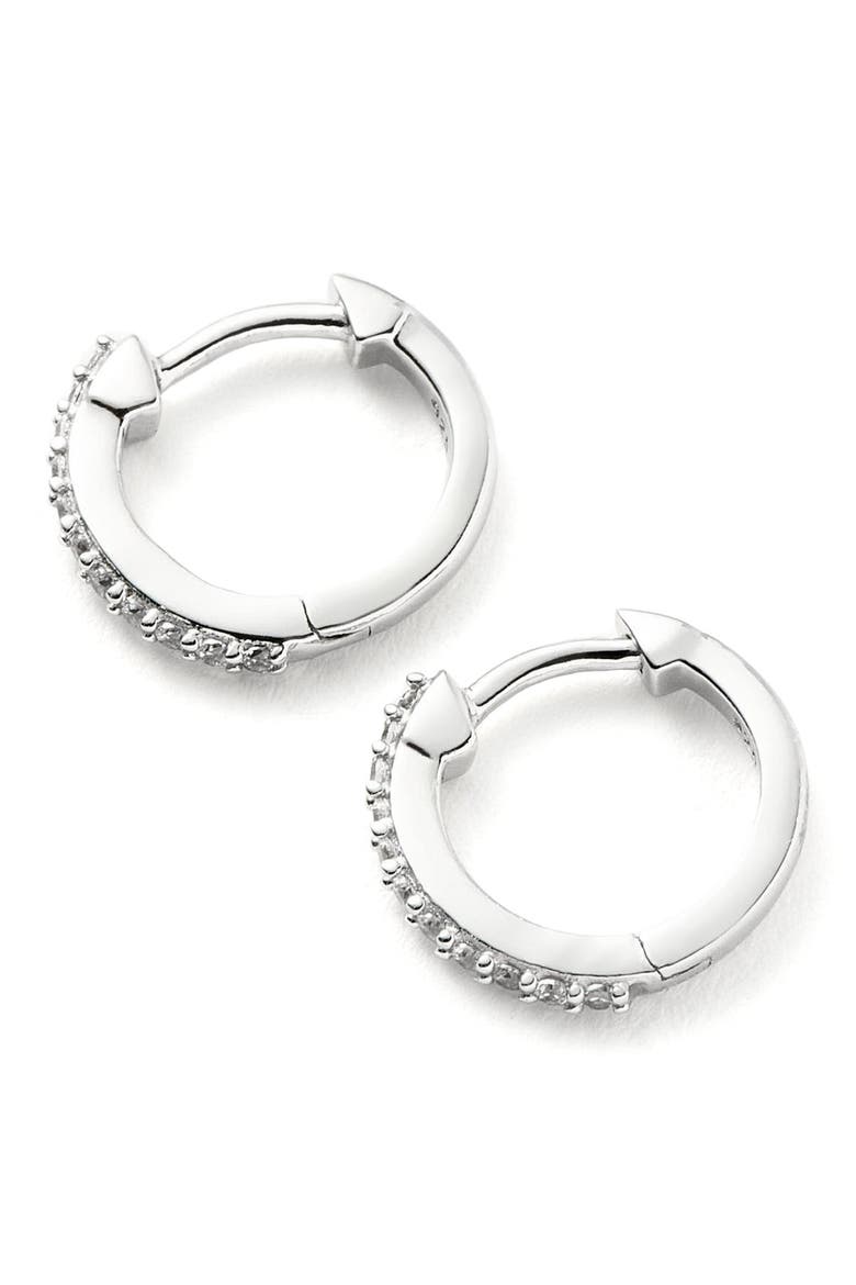 Pavé Huggie Hoop Earrings, Alternate, color, SILVER