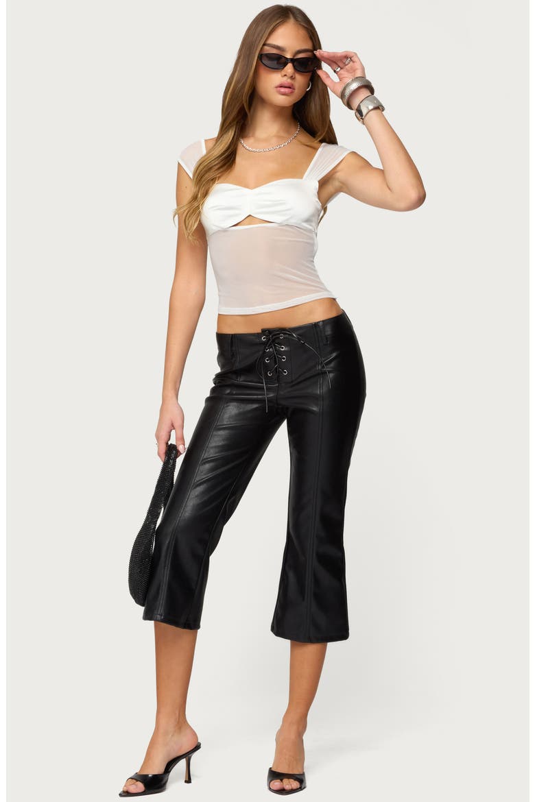 Cutout Satin & Sheer Mesh Crop Top, Alternate, color, WHITE