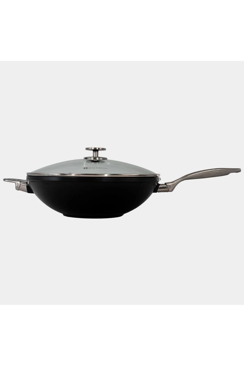 CHD Nonstick Wok with Glass Lid, 12.5-Inch, Alternate, color, Black
