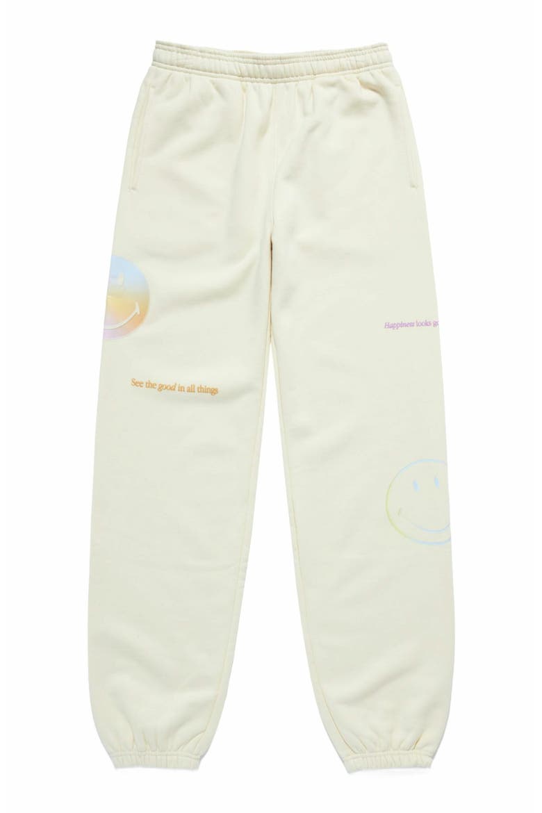 Smiley Radiate Happiness Sweatpants, Alternate, color, BONE