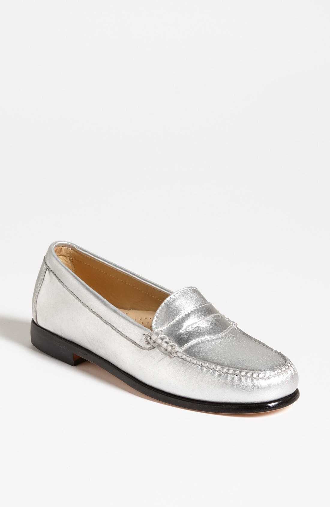 Metallic Leather Loafer Flat, Main, color, SILVER