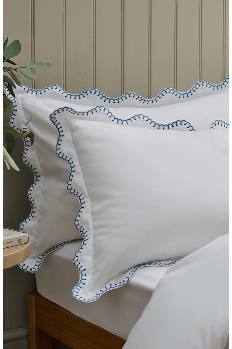 Lucerne Scallop Luxury Cotton Sateen Embroidered Duvet Cover Sets, Alternate, color, Indigo