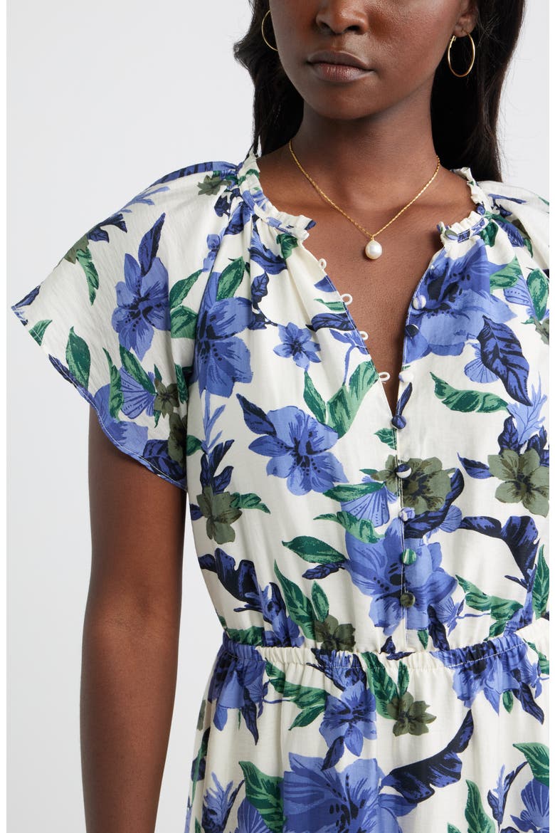 Front Button Midi Dress, Alternate, color, IVORY- BLUE SEA FLORAL