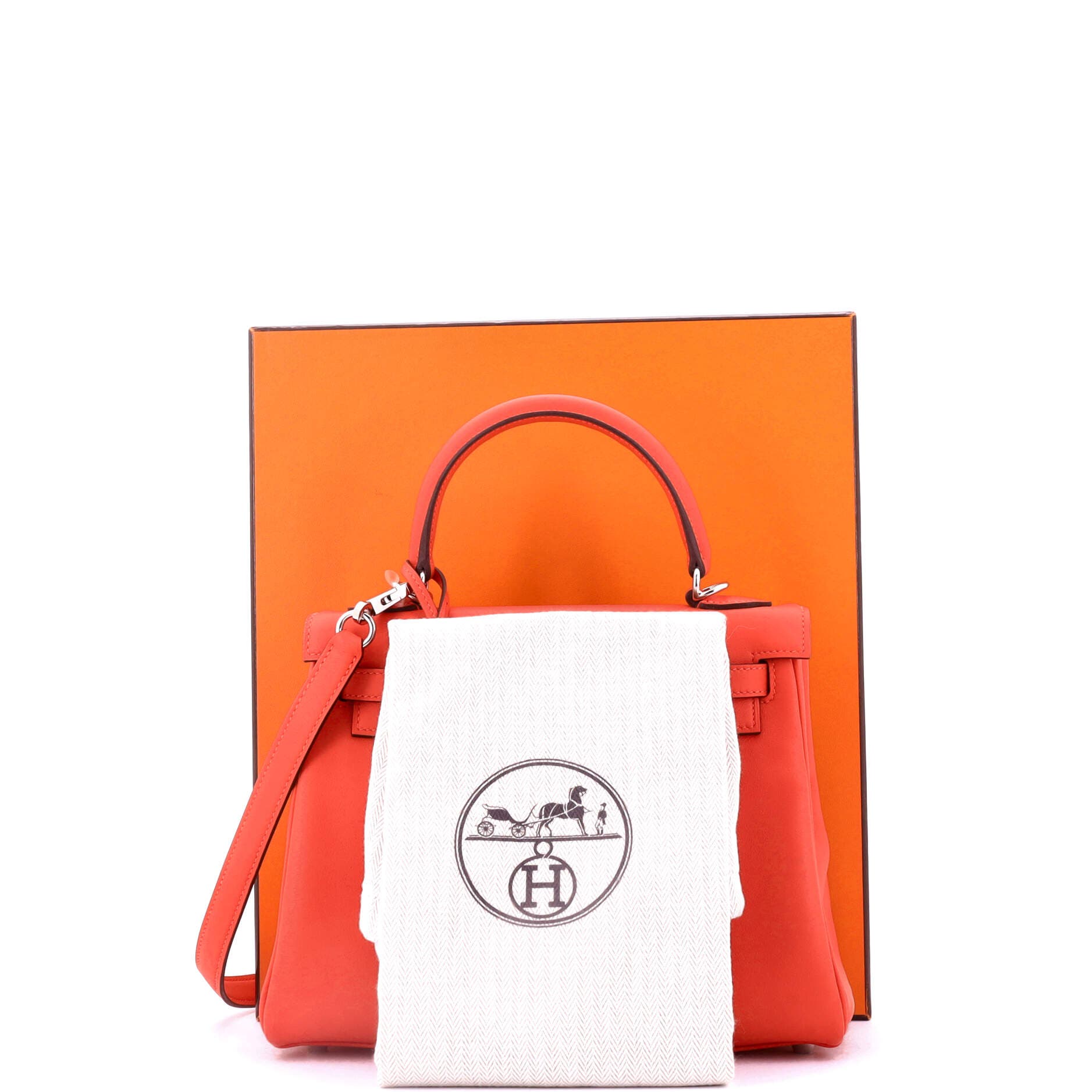 Pre-Owned Hermes Kelly Handbag Orange Swift with Palladium Hardware 25, Alternate, color, 