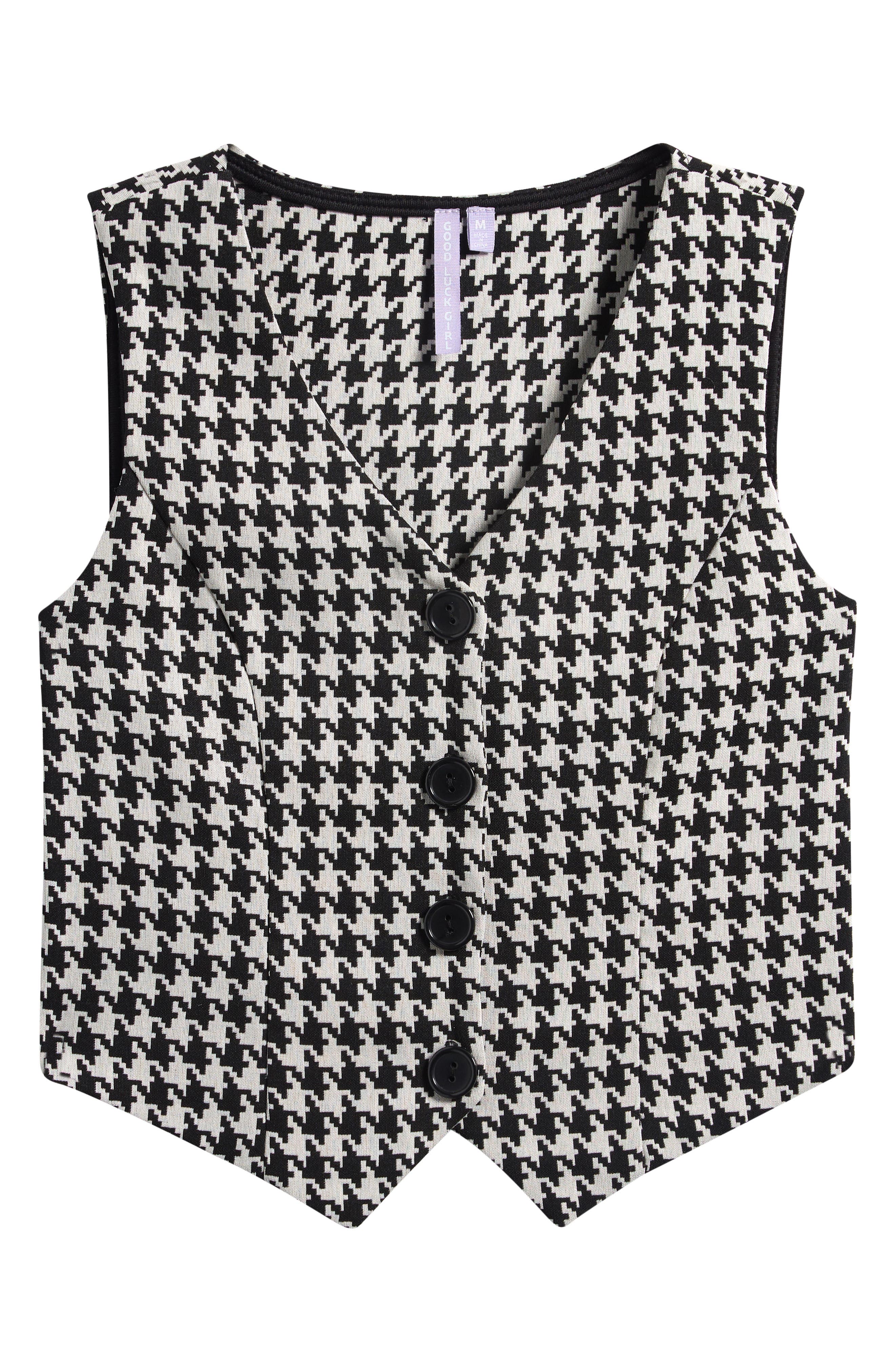 Kids' Houndstooth Check Knit Button-Up Vest