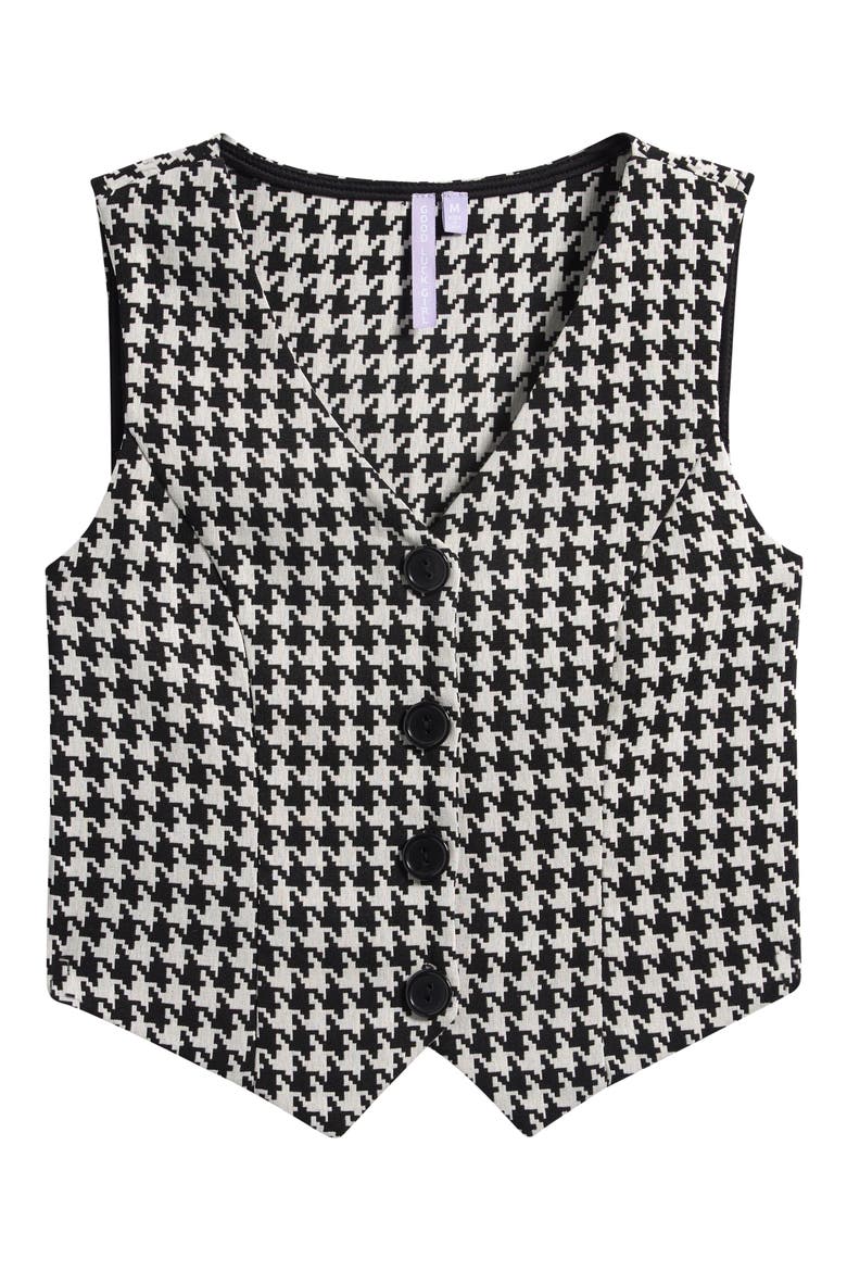 Kids' Houndstooth Check Knit Button-Up Vest, Main, color, BLACK WHITE