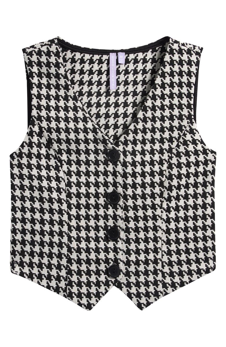 Good Luck Girl Kids' Houndstooth Check Knit Button-Up Vest, Main, color, Black White