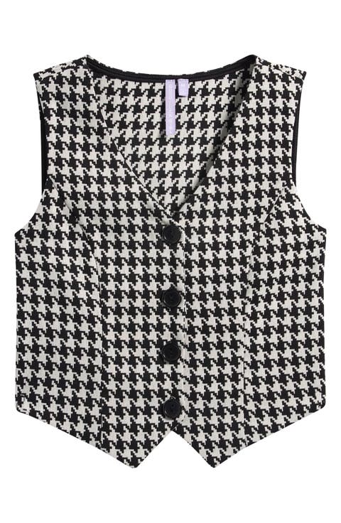 Kids' Houndstooth Check Knit Button-Up Vest (Big Kid)