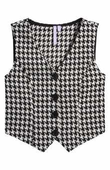 Kids' Houndstooth Check Knit Button-Up Vest