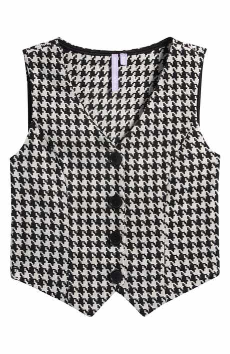 Kids' Houndstooth Check Knit Button-Up Vest
