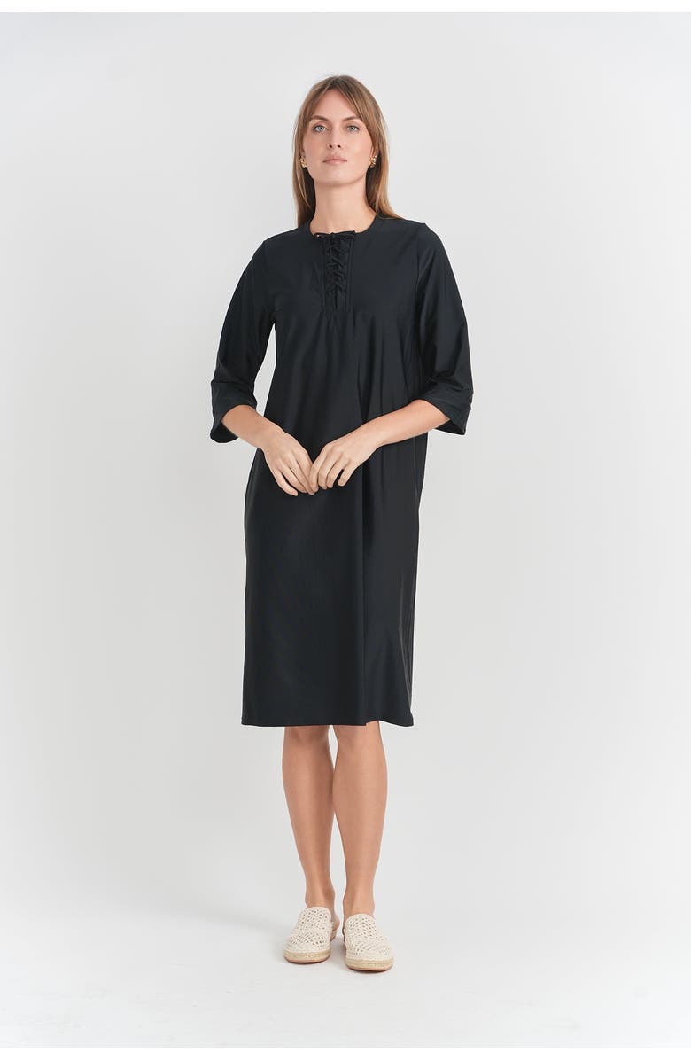 Noni Daily Geo Swim Dress Short Sleeve Above Knee Swim Dress, Alternate, color, Black