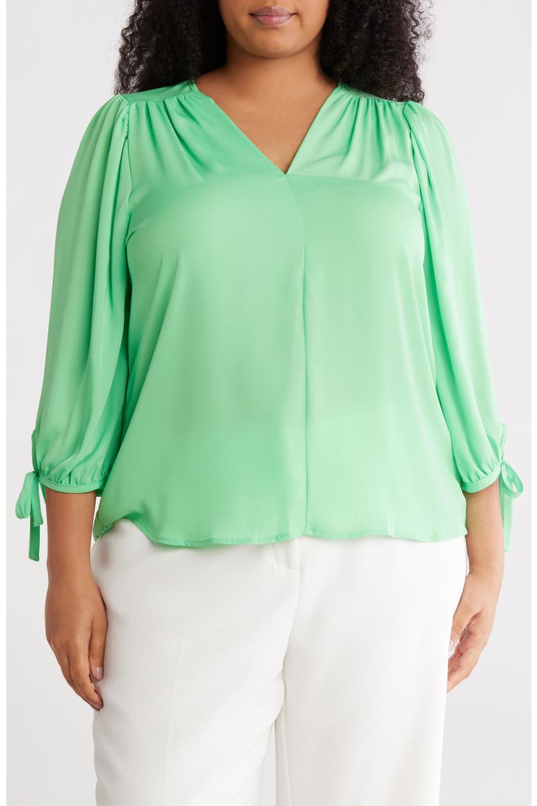 V-Neck Tie Sleeve Top, Main, color, TEA GREEN