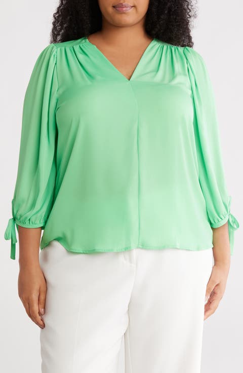 V-Neck Tie Sleeve Top (Plus)
