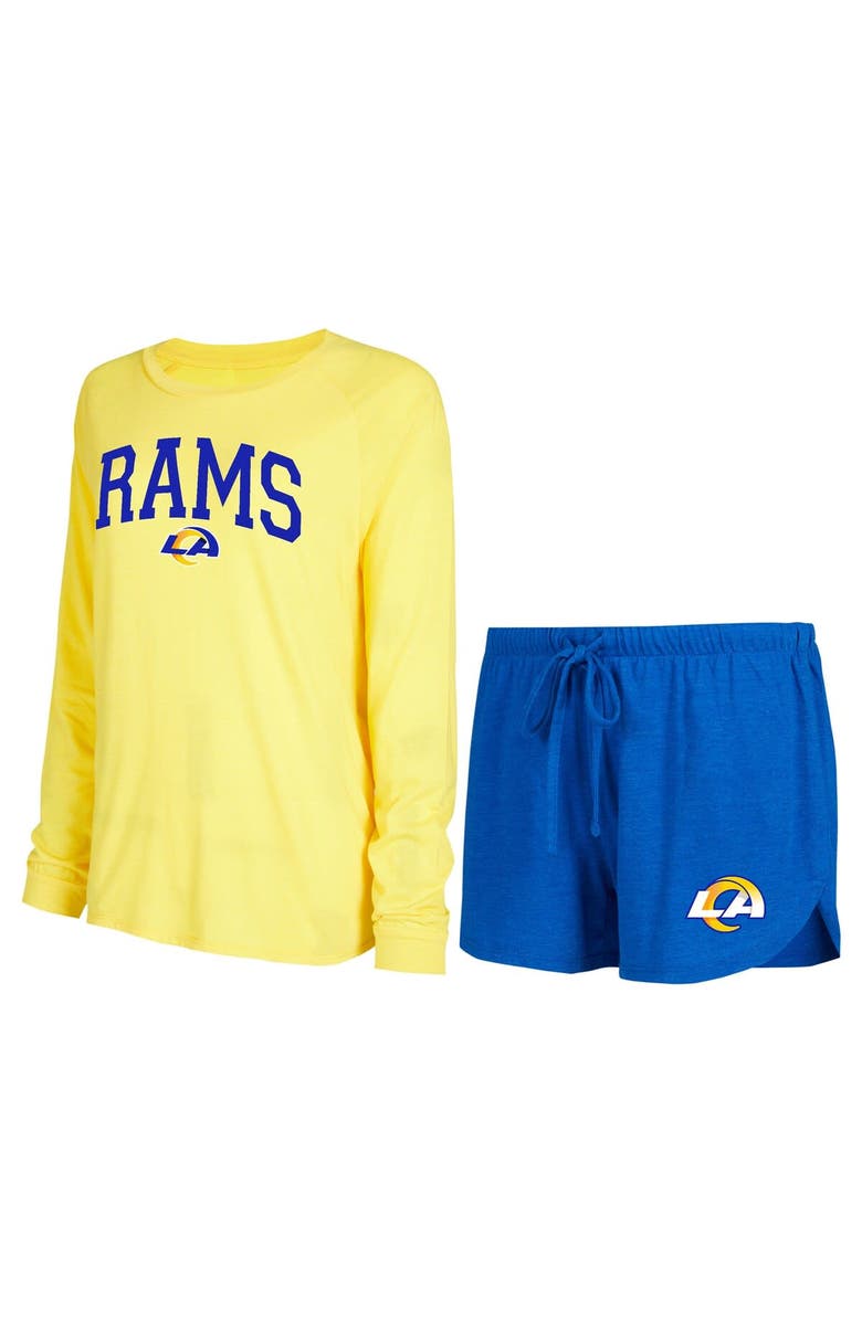 CONCEPTS SPORT Women's Concepts Sport Royal/Gold Los Angeles Rams Raglan Long Sleeve T-Shirt & Shorts Lounge Set, Alternate, color, Royal