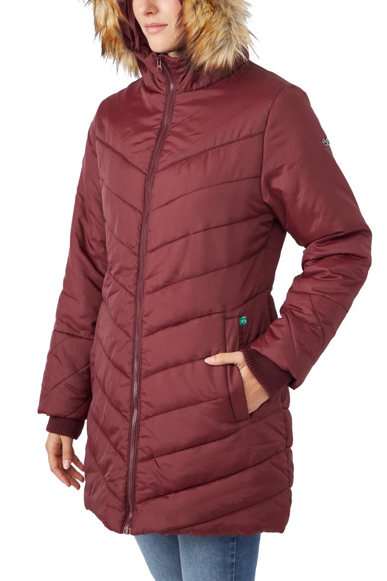 Faux Fur Trim Convertible Puffer 3-in-1 Maternity Jacket, Alternate, color, BURGUNDY