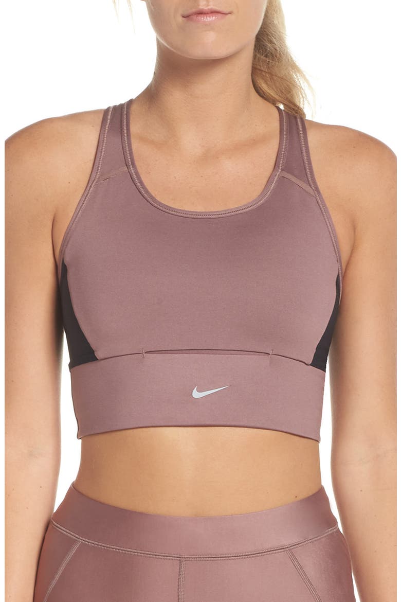 Swoosh Pocket Sports Bra, Main, color, SMOKEY MAUVE/ BLACK/ BLACK
