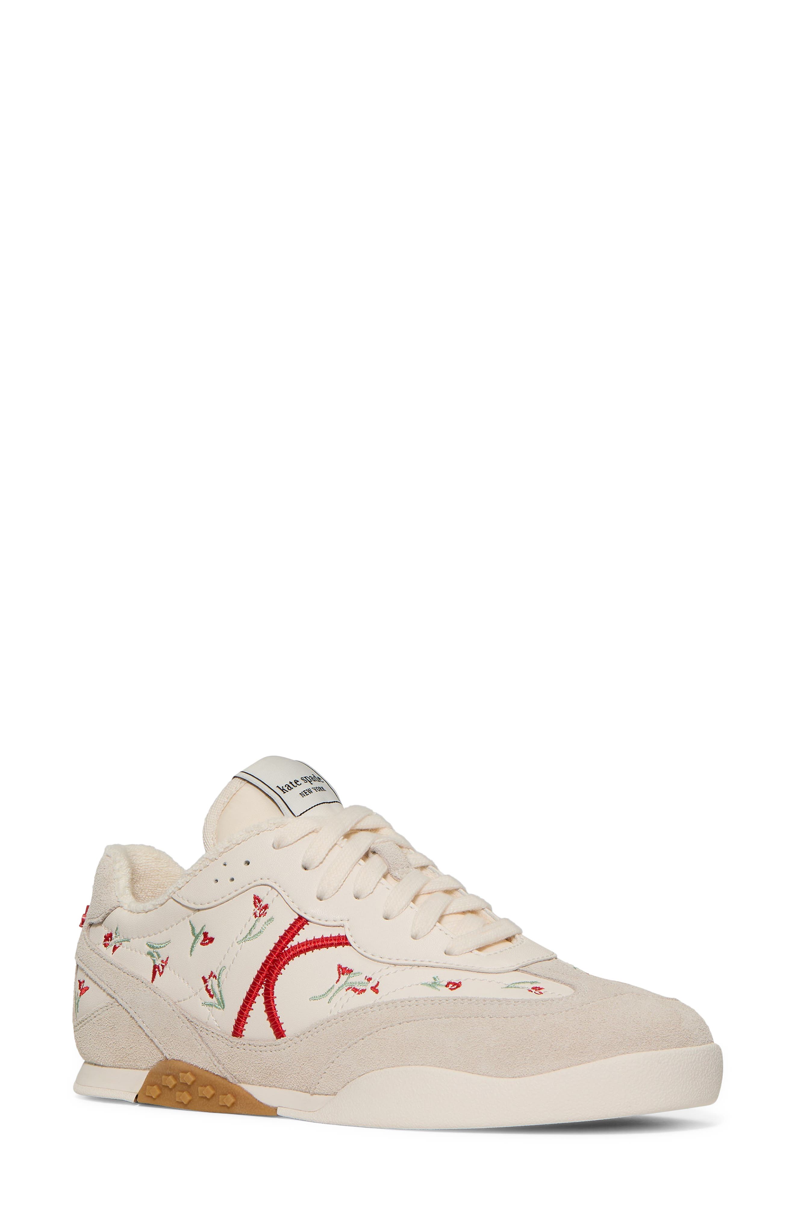 Kate Spade New York floral embroidered sneaker, Main, color, Cream/ Barberry