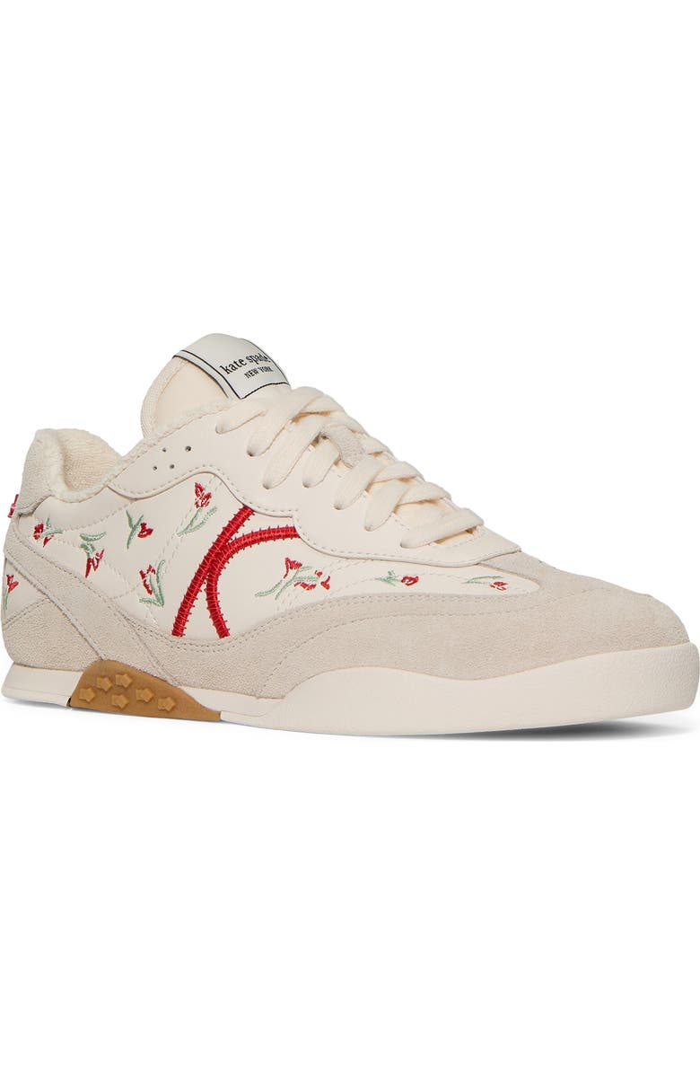 Kate Spade New York floral embroidered sneaker, Main, color, Cream/ Barberry
