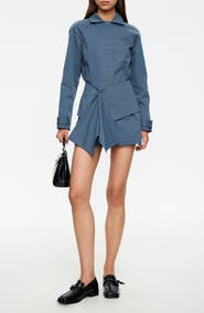 LIONESS Wiseguy Long Sleeve Cotton Mini Shirtdress