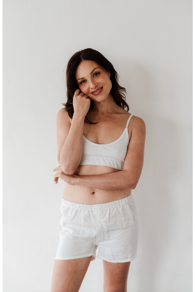 Women's 100% Organic Linen Boxer Shorts, Main, color, White