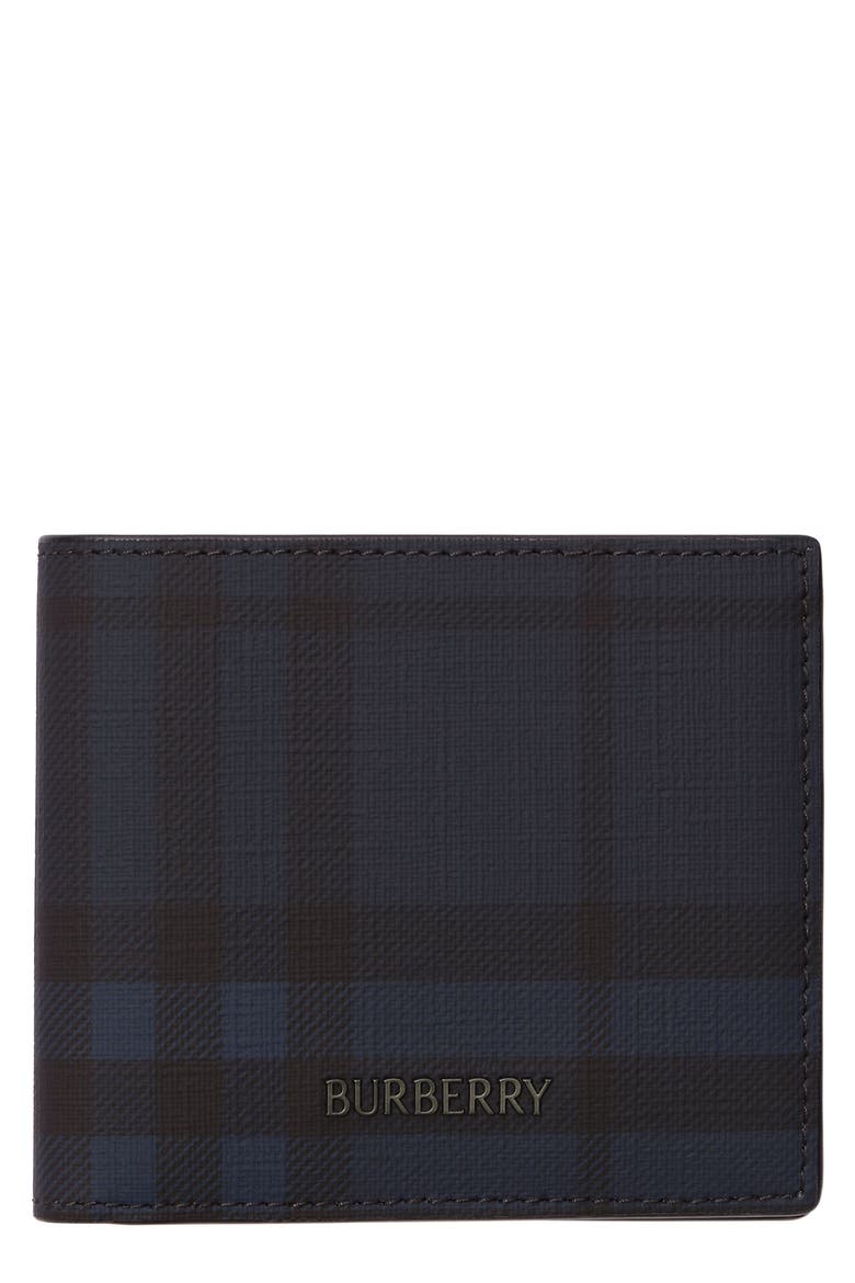 Check Coated Canvas Bifold Wallet, Main, color, NAVY