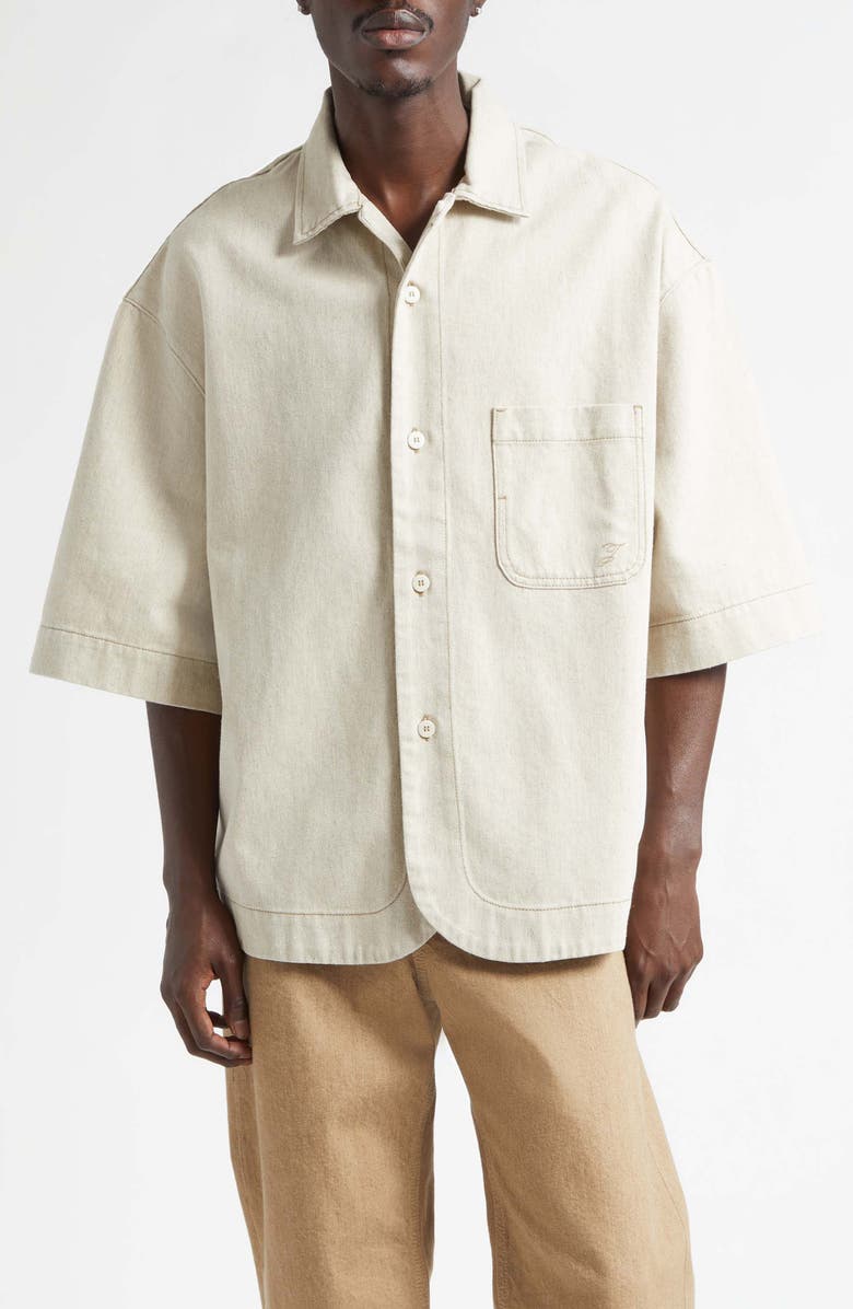 Jacquemus La Chemise Paysan de-Nîmes Oversize Denim Button-Up Shirt, Main, color, Light Beige