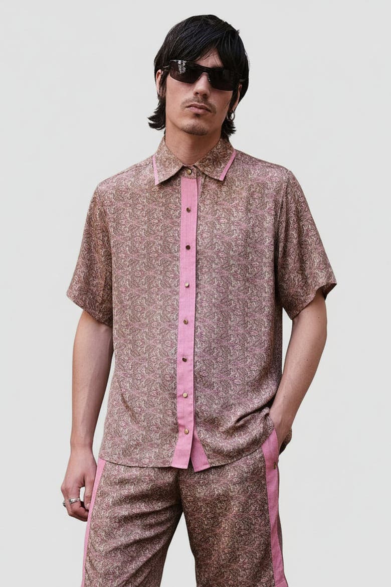 Paisley Motif Short Sleeve Shirt, Main, color, Rosé