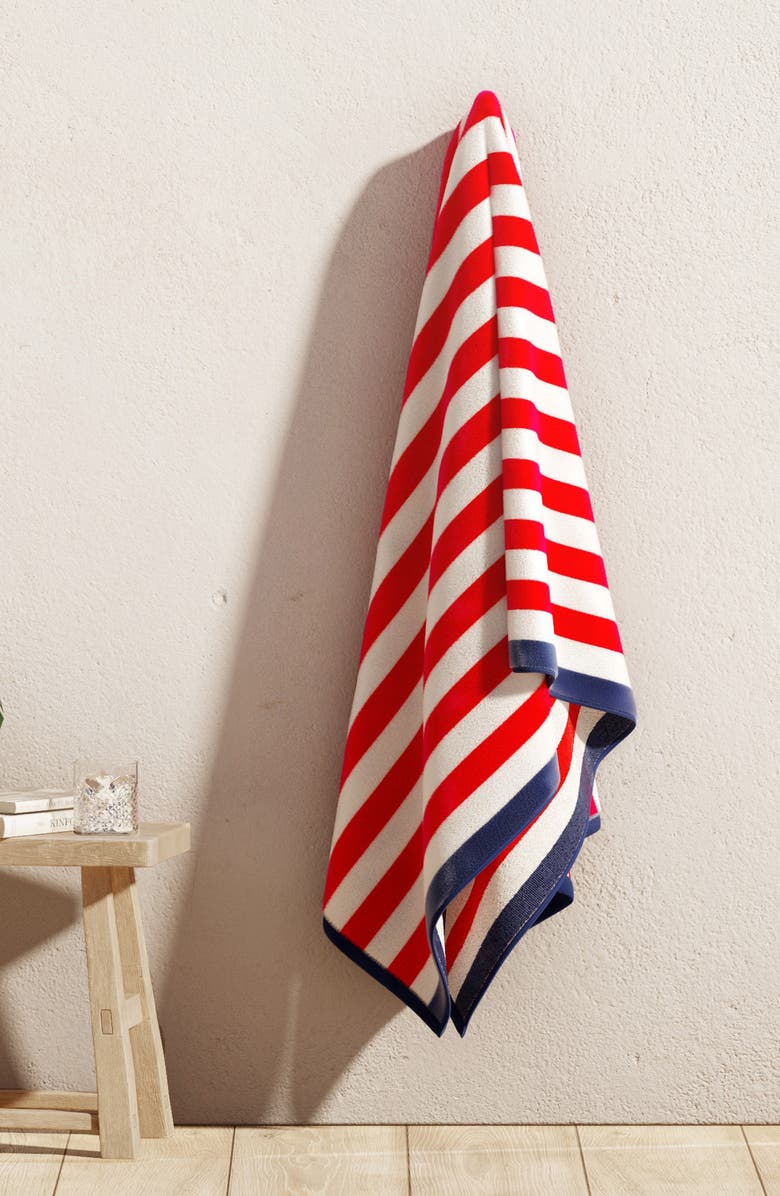 Woven & Weft Stripe Oversize Beach Towel, Alternate, color, Red / Navy