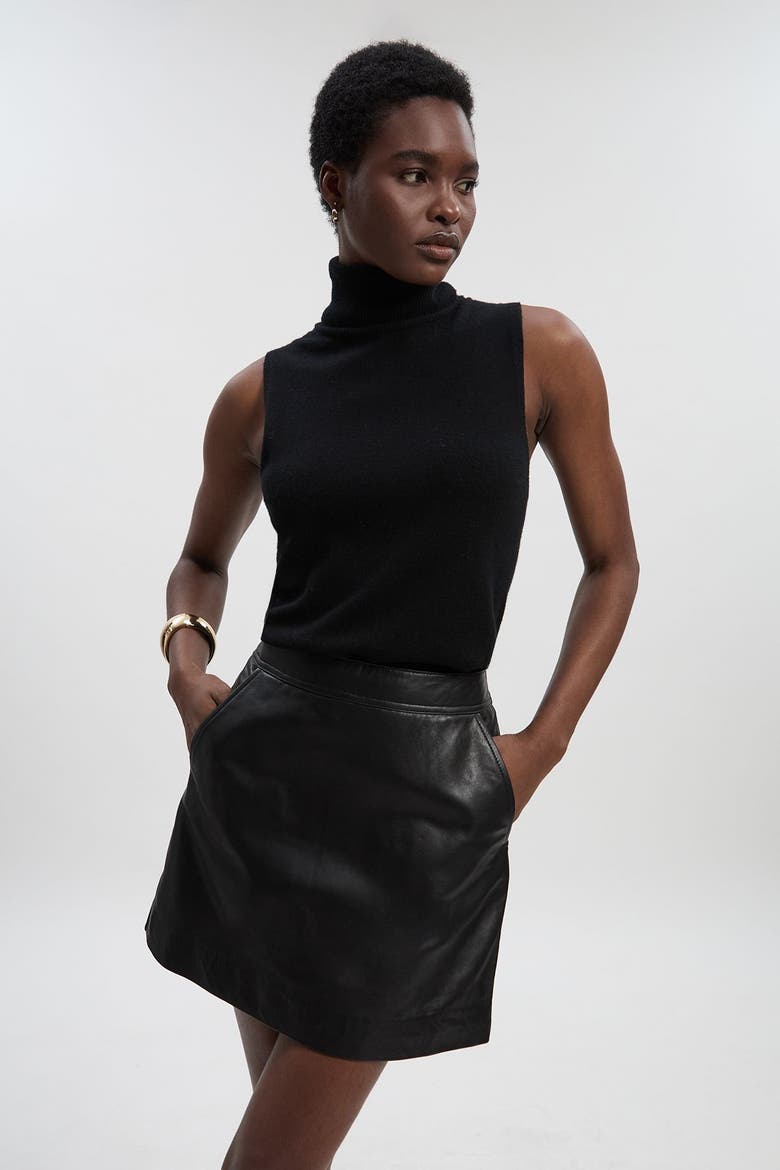 Leather Signature Mini Skirt, Alternate, color, Black