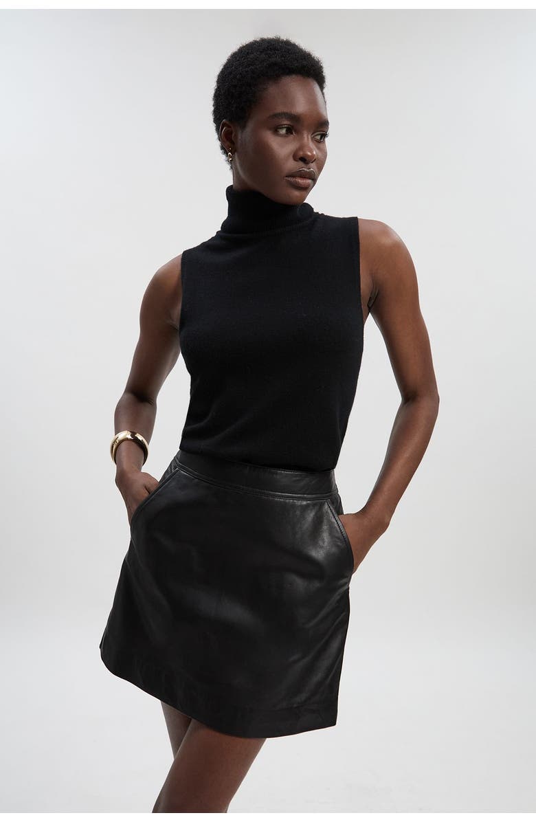 Karen Millen Leather Signature Mini Skirt, Alternate, color, Black