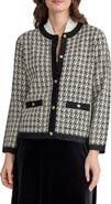 KASPER Metallic Houndstooth Button Front Cardigan