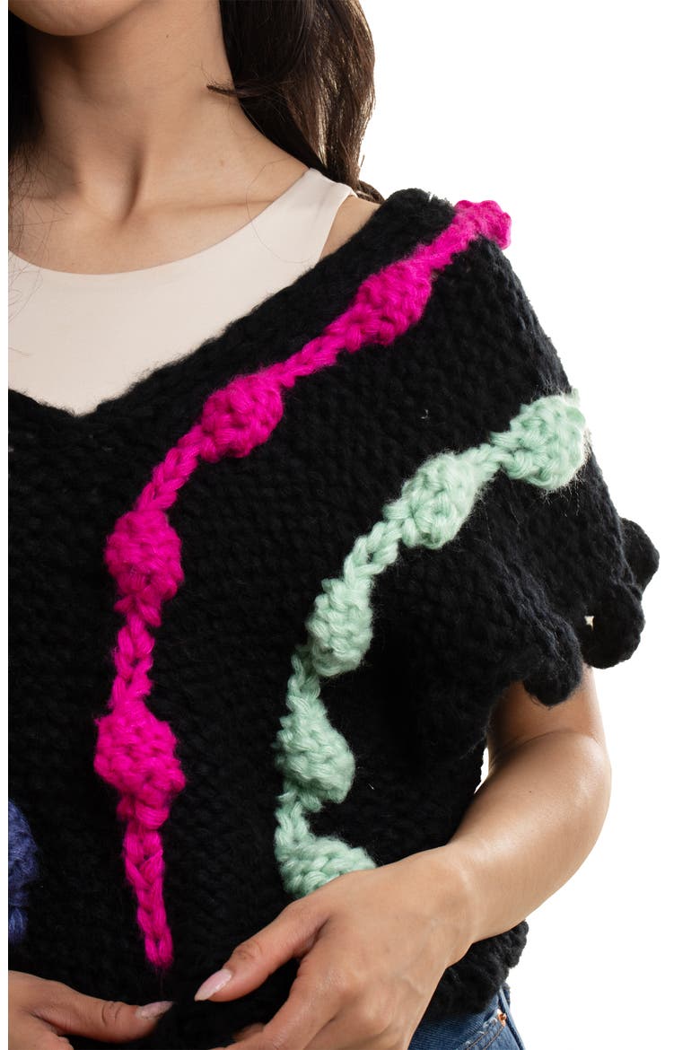 V-Neck Colorful Chunky Knit Sweater, Alternate, color, BLACK