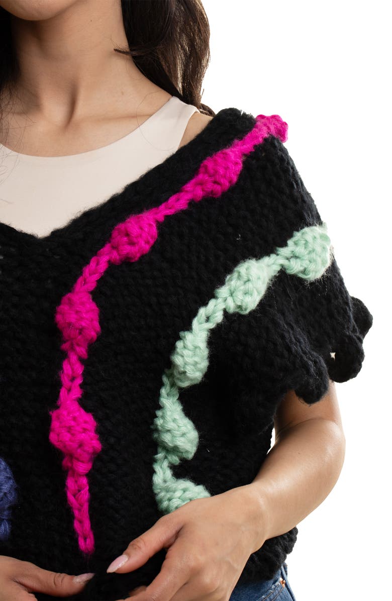 SAACHI V-Neck Colorful Chunky Knit Sweater, Alternate, color, Black