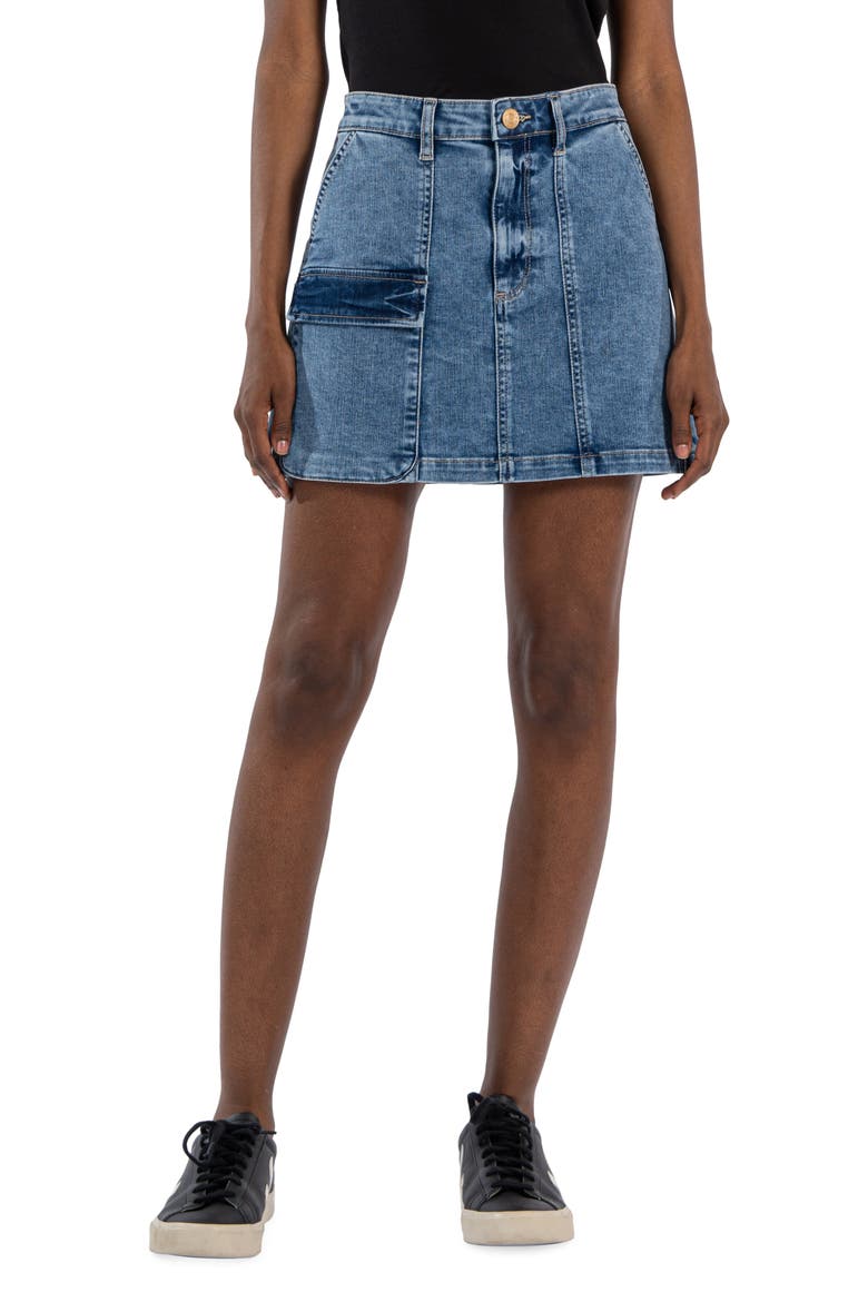Zoe Seamed Denim Miniskirt, Main, color, ALARMING