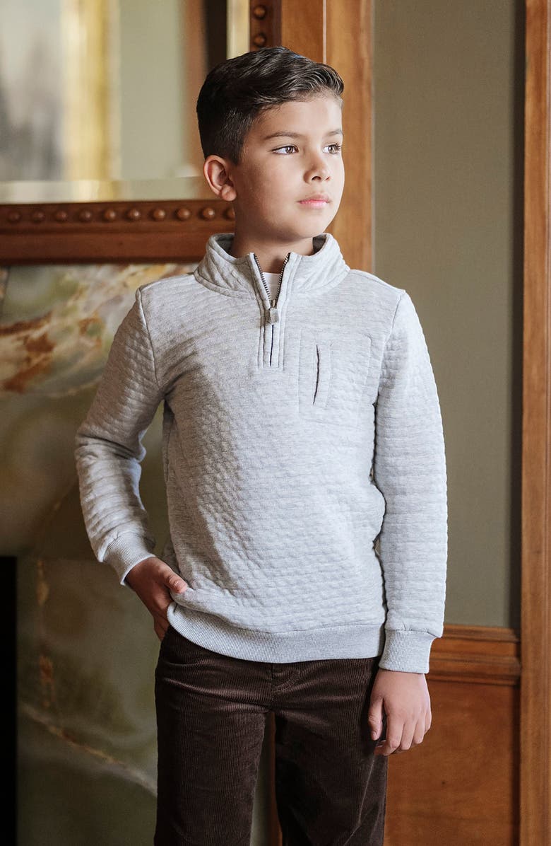Hope & Henry Kids' Long Sleeve Quilted Half Zip Pullover with Pocket, Alternate, color, Quilted Light Gray Heather
