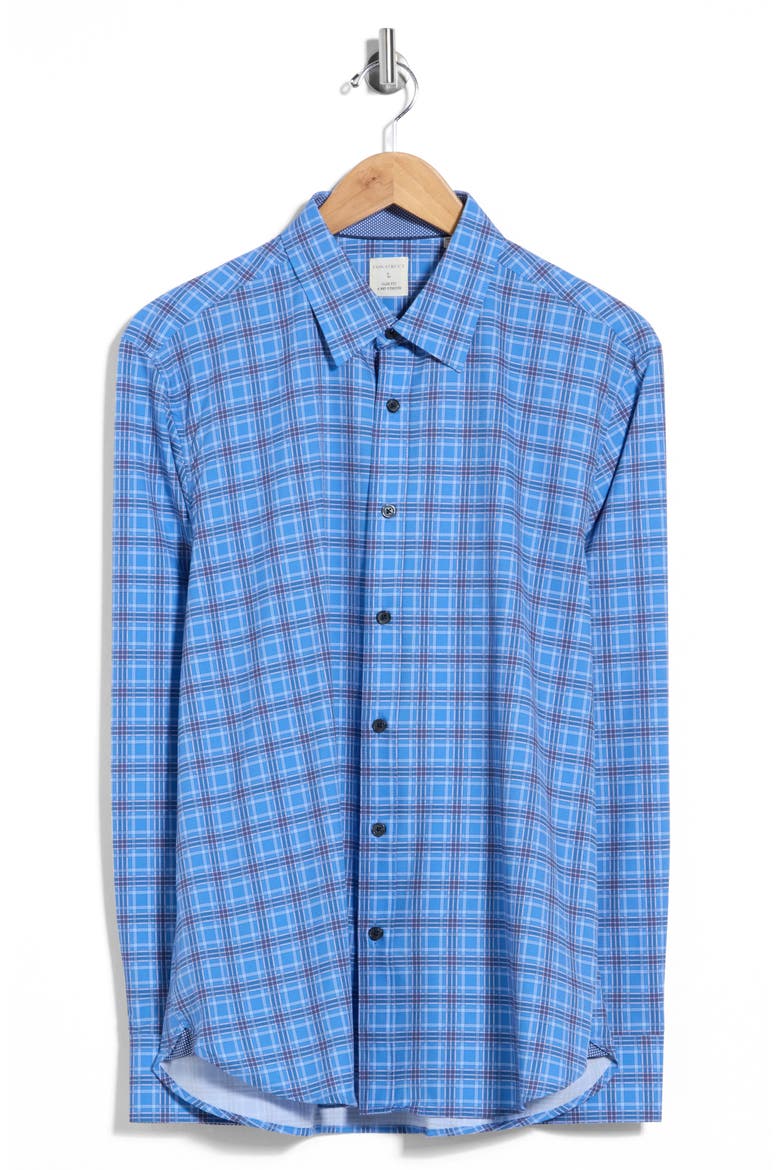 Plaid Long Sleeve Stretch Shirt, Main, color, NAVY/ BLUE