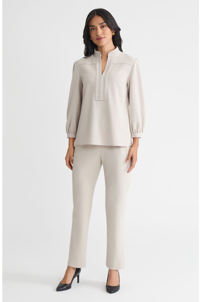 Stretch Deco Crepe Balloon Sleeve Blouse, Alternate, color, Limestone/Black