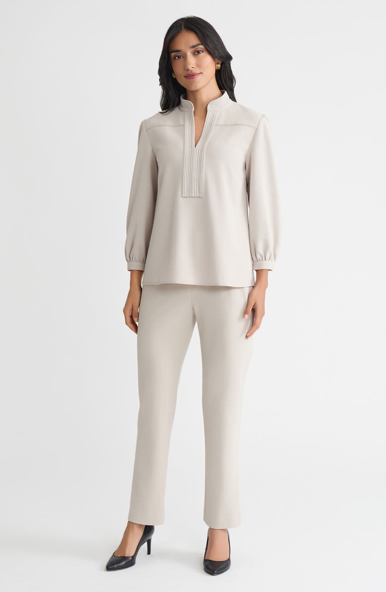 Ming Wang Stretch Deco Crepe Balloon Sleeve Blouse, Alternate, color, Limestone/Black